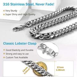 PROSTEEL Stainless Steel Cuban Chain Necklace, Silver/Gold/Black Tone, Nickel-Free, Hypoallergenic Necklace, W: 4.8mm-14mm, L: 14inch-30inch, Come Gift Box
