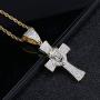 Moca Jewelry Hip Hop Iced Out Bling Lion with Crown Cross Pendant 18K Gold Plated Chain Necklace for Men Women