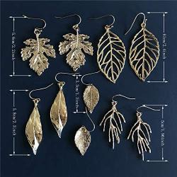 DAMLENG 5 Pairs Lightweight Handmade Long Bohemian Gold Hollow Leaf Dangle Drop Hook Earrings Set for Women Girls Gifts Lightweight Statement Jewelry