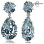 Sterling Silver London Blue, Swiss Blue and White Topaz Cluster Tonal Teardrop Dangle Earrings