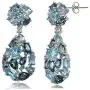 Sterling Silver London Blue, Swiss Blue and White Topaz Cluster Tonal Teardrop Dangle Earrings