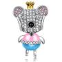 NINAQUEEN Valentines Day Gifts for Mom Princess Bear 925 Sterling Silver AAA CZ Pink Enamel Animal Bead Charms, Ideal Gifts for Granddaughter