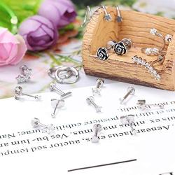 LOYALLOOK 16G 316L Stainless Steel Tragus Helix Cartilage Earrings Piercing Labret Lip Stud Earring Hoops for Men Women Body Piercing Jewelry