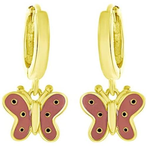AFFY Jewelry Peach Enamel Butterfly Drop Earrings in 925 Sterling Silver
