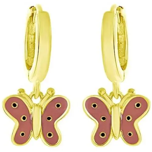 AFFY Jewelry Peach Enamel Butterfly Drop Earrings in 925 Sterling Silver AFFY Jewelry Peach Enamel Butterfly Drop Earrings in 925 Sterling Silver