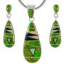 Matching Turquoise & Gemstones Set 925 Sterling Silver (Pendant, Earrings, Necklace 20'')