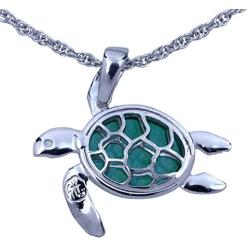 Sea Turtle Necklace Crafted in Sterling Silver and Vitreous Enamel with an 18 Inch Chain
