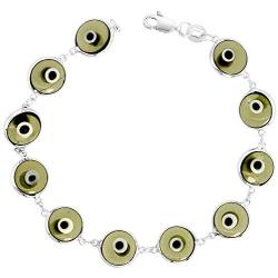Sterling Silver Evil Eye Bracelet for Women and Girls 10 mm Glass Eyes Available in All Colors 7 inch
