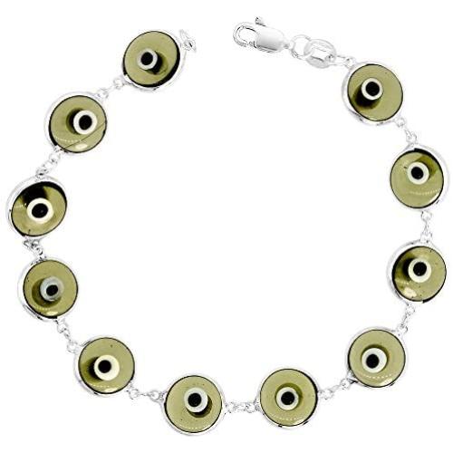 Sterling Silver Evil Eye Bracelet for Women and Girls 10 mm Glass Eyes Available in All Colors 7 inch
