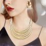 JOERICA Bib Choker Necklace for Women Wide Cuff Bangle Bracelet Open Hoop Earrings Adjustable Ring Chunky Statement Costume Jewelry Set