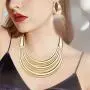 JOERICA Bib Choker Necklace for Women Wide Cuff Bangle Bracelet Open Hoop Earrings Adjustable Ring Chunky Statement Costume Jewelry Set JOERICA Bib Choker Necklace for Women Wide Cuff Bangle Bracelet Open Hoop Earrings Adjustable Ring Chunky Statement Costume Jewelry Set