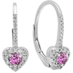 Dazzlingrock Collection 14K 3 MM Each Round Gemstone & Diamond Ladies Heart Shape Drop Earrings, White Gold