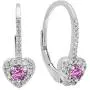 Dazzlingrock Collection 14K 3 MM Each Round Gemstone & Diamond Ladies Heart Shape Drop Earrings, White Gold