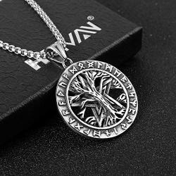 HZMAN Norse Vikings Runes Amulet Pendant Necklace The Tree Of Life Pentagram Runes Pendant Necklace Nordic Talisman