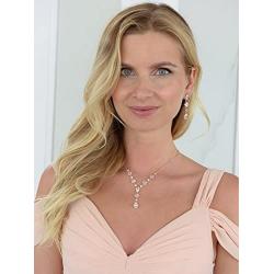 Mariell 14K Rose Gold Plated Cubic Zirconia Wedding Necklace & Earrings Bridal Jewelry Set for Brides