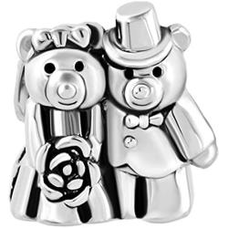 ReisJewelry Love Wedding Charm Just Married Bride&Groom Kiss Forever Toghter Charms Bead for Bracelet