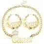 sailimue Queen Pendant Curb Chain Necklace with Oversize Statement Bamboo Hoop Earring Set for Women Gold Plated Color Punk Style Hip Hop Rapper sailimue Queen Pendant Curb Chain Necklace with Oversize Statement Bamboo Hoop Earring Set for Women Gold Plated Color Punk Style Hip Hop Rapper