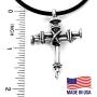 Wire Wrapped Three Nails Cross Necklace on Black Rubber Cord