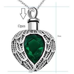 JMQJewelry Angel Wing Birthstone Memorial Urn Necklace Stainless Steel Waterproof Cremation Jewelry