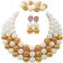 laanc Womens Fashion Gold Plated 3 Rows Nigerian Beads African Wedding Bridal Jewelry Sets