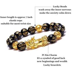 HiRinK 3Pcs Feng Shui Good Luck Bracelets- Lucky Charm Pi Xiu Pi Yao Bracelet Chinese Dragon Attract Good Luck and Wealth Jewelry Adjustable Elastic for Men Women