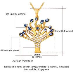 U7 Talisman Jewelry 18K Gold Plated Necklace Blue Enamel Evil Eye Tree of Life Pendant