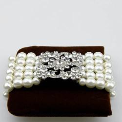 Zking Art Deco Bracelet Gatsby 5 Rows Fashion Faux Pearl Elastic Bangle 20s Flapper Accessories Jewelry