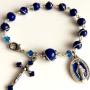 elegantmedical CATHOLIC Silver Wire Wraped Lapis lazul BEAD BRACELET ROSARY CROSS