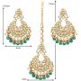Aheli Ethnic Wedding Kundan Pearl Earrings Maang Tikka Set Indian Traditional Jewelry for Women