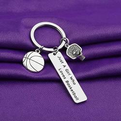 PENQI Basketball Jewelry Basketball Player Gift Basketball Coach Keychain Just A Girl Who Loves Basketball Keychain Basketball Jewelry for Girls