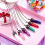 Yaomiao 6 Pieces Antique Wrapped Crystal Necklace Hexagonal Prism Gemstone Healing Necklace Antique Quartz Stone Healing Pendant Prism Pointed Quartz Pendant