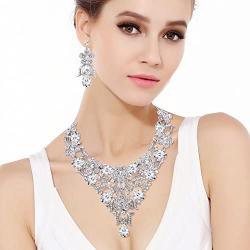 EVER FAITH Womens Austrian Crystal Elegant Flower Teardrop Necklace Earrings Set for Bride, Bridesmaid