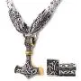 Gungneer Thors Hammer Pendant Mixed Gold Color Viking Mjolnir Necklace for Men with Skoll Wolf Head Square Chain, 316L Stainless Steel Bonus 2 Rune Beads