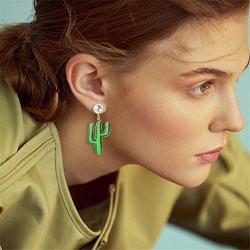 Green Cactus Earrings Tropical Plant Jewelry Cactus Gift for women girl，Pearl Earrings Cactus Earring Set Green Crystal Ear Jewelry for Women and Girls