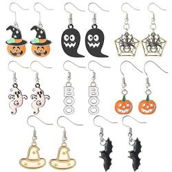 Starain 8 Pairs Halloween Earrings Women Fun Pumpkin Cobweb Spider Earrings Halloween Jewelry Set