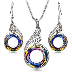 Kate Lynn Jewelry Set for Women Phoenix Pendant Necklace Dangle Earrings Crystals from Austria Gifts for Mom Wife Friend Female with Jewelry Box, Soft Cloth