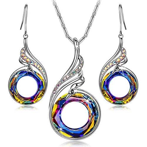 Kate Lynn Jewelry Set for Women Phoenix Pendant Necklace Dangle Earrings Crystals from Austria Gifts for Mom Wife Friend Female with Jewelry Box, Soft Cloth