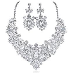 STUNNING CLEAR AUSTRIAN RHINESTONE CRYSTAL NECKLACE EARRINGS SET N12187 SILVER