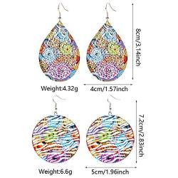 ZRosse 2 Pairs Bohemia Ethnic Colorful Hollow Round Leaf Dangle Drop Earrings Boho Fashion Psychedelic Colorful Hollow Ethnic Jewelry for Women and Girls