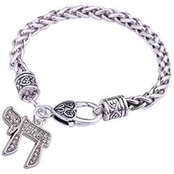 VASSAGO Ancient Jewish Hebrew Letter Chai Amulet Pendant Good Luck Symbol Wheat Chain Bracelet