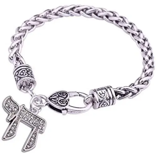 VASSAGO Ancient Jewish Hebrew Letter Chai Amulet Pendant Good Luck Symbol Wheat Chain Bracelet VASSAGO Ancient Jewish Hebrew Letter Chai Amulet Pendant Good Luck Symbol Wheat Chain Bracelet