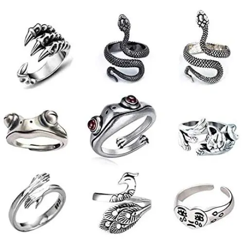 9 Pcs Vintage Frog Open Rings Set Knuckle Stacking Ring Snake Cat Animal Ring Boho Hug Finger Rings for Women Men Girls 9 Pcs Vintage Frog Open Rings Set Knuckle Stacking Ring Snake Cat Animal Ring Boho Hug Finger Rings for Women Men Girls
