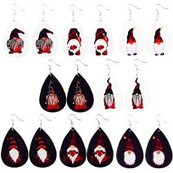 8 Pairs Christmas Santa Claus Plaid Earrings Set Plaid Gnome Teardrop Earrings Lightweight Faux Leather Xmas Dangle Earrings for Women Girls Jewelry(A)