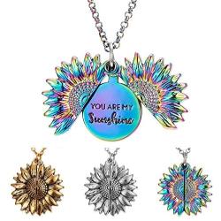 ABTFYFOCUSIN Sunflower Necklace for Women Girls You are My Sunshine Necklace Sunflower Locket Jewelry Pendant Chain Gifts (Colorful)