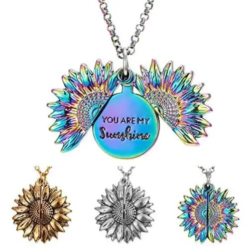 ABTFYFOCUSIN Sunflower Necklace for Women Girls You are My Sunshine Necklace Sunflower Locket Jewelry Pendant Chain Gifts (Colorful)