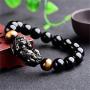 Feng Shui The Best 10mm Black Hand Carved Mantra Bead Bracelet with Obsidian Pi Xiu/Pi Yao Lucky Wealthy Amulet Brecelet with Tigers Eye/Black Stone