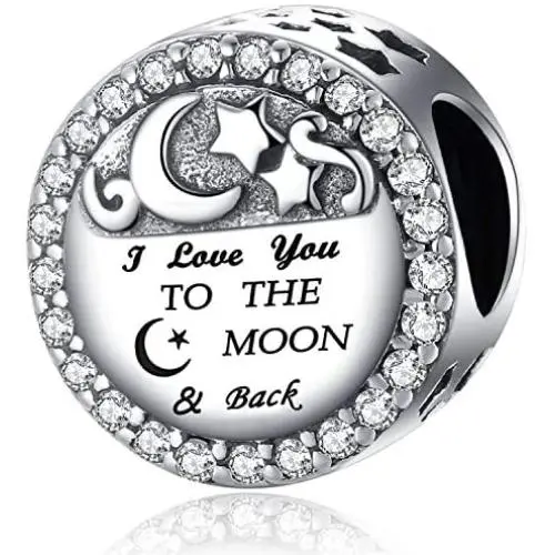 925 Sterling Silver Charm fit Charms Bracelet Necklace I Love You to the Moon and Back Charm Gifts for Her 925 Sterling Silver Charm fit Charms Bracelet Necklace I Love You to the Moon and Back Charm Gifts for Her