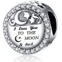 925 Sterling Silver Charm fit Charms Bracelet Necklace I Love You to the Moon and Back Charm Gifts for Her