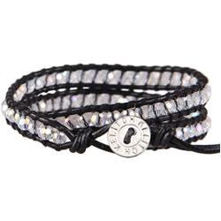 KELITCH Double Wrap Bracelet Women Braided Lapis Lazuli Beads Bracelets on Black Leather