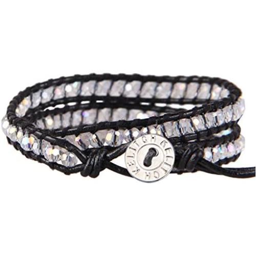 KELITCH Double Wrap Bracelet Women Braided Lapis Lazuli Beads Bracelets on Black Leather